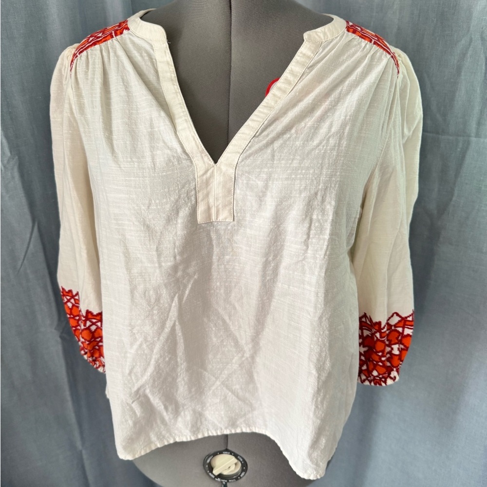 Knox Rose Ivory Blouse with Vibrant Red Details